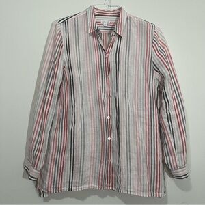 J.Jill Love Linen 100% Linen Essential Shirt Pink Stripped Button Up Shirt Sz M